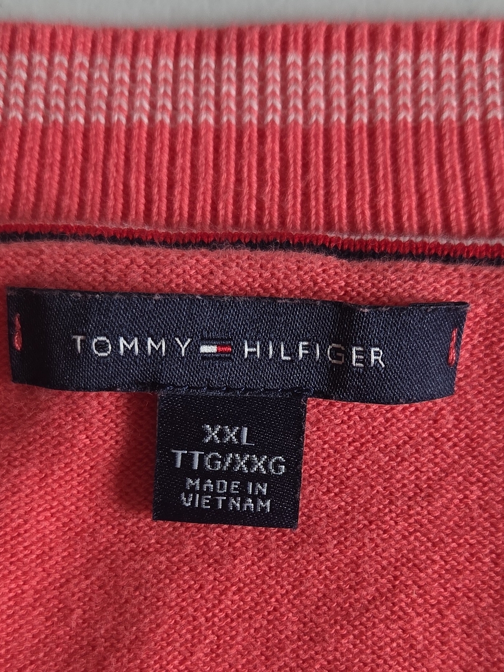 Tommy Hilfiger Women's V-Neck Coral Pink Argyle Knit Cotton Preppy Sweater XXL - Picture 3 of 9